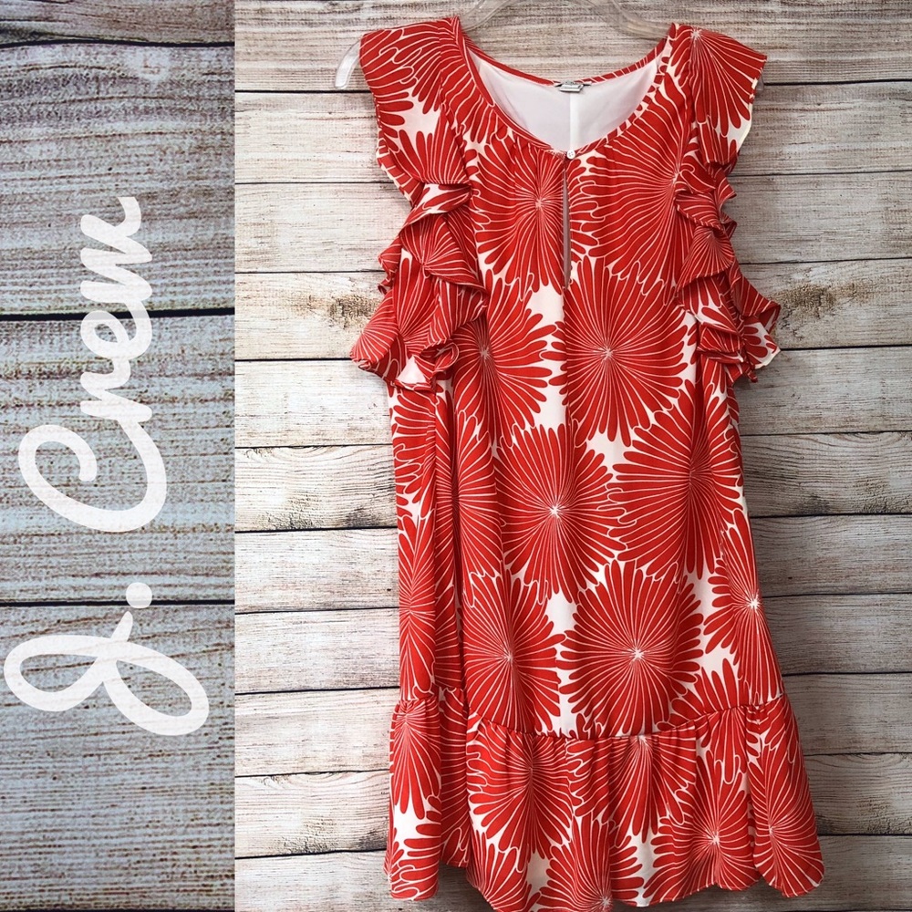 J Crew | Ruffle sleeve/hem dress w/ keyhole front